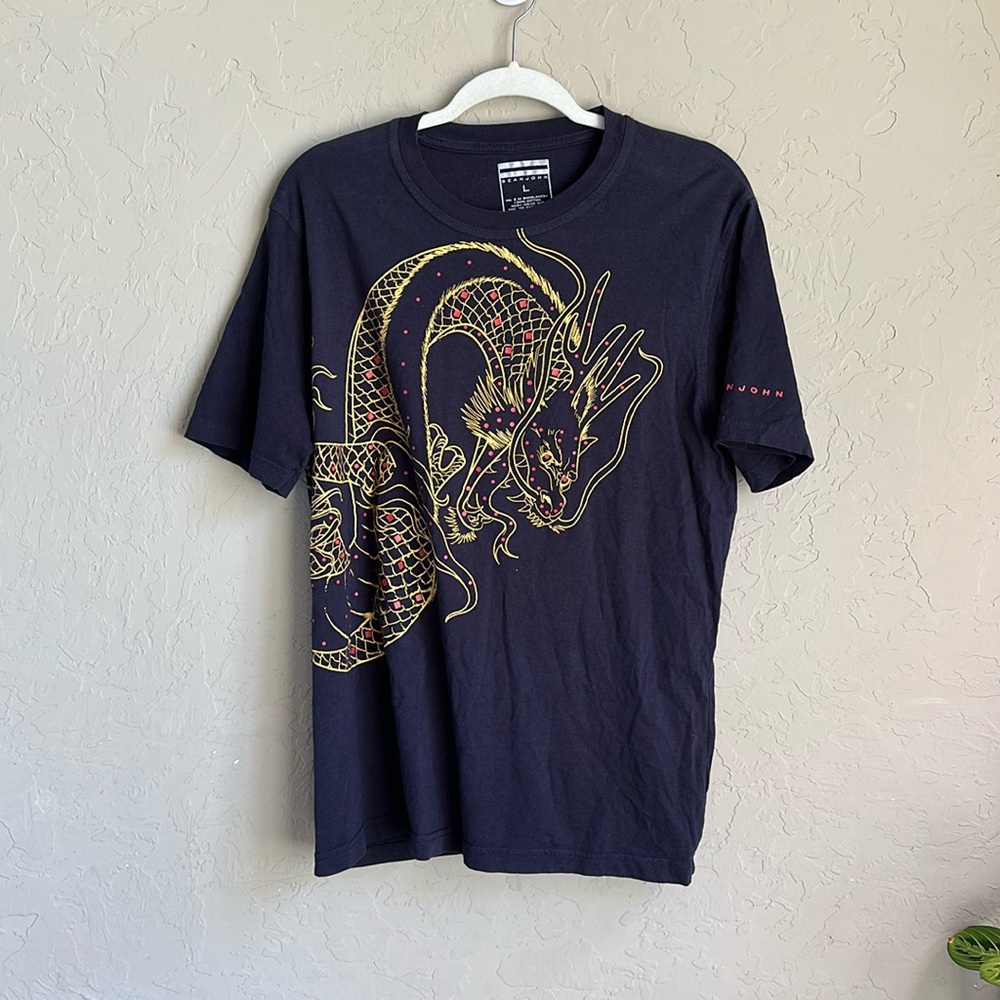 Vintage Sean John Men's blue Dragon Shirt front and back graphic size large